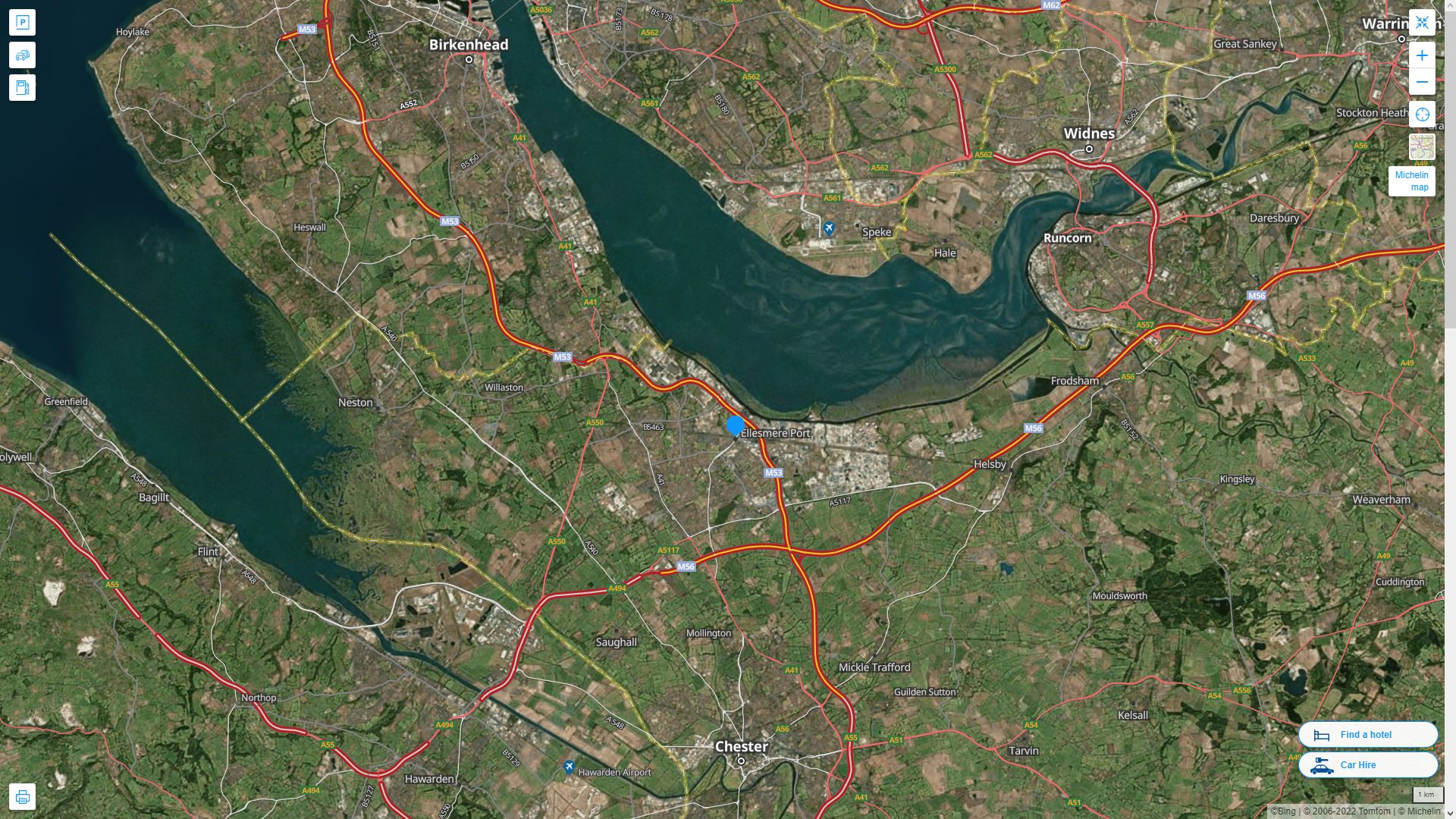 Ellesmere Port Highway and Road Map with Satellite View